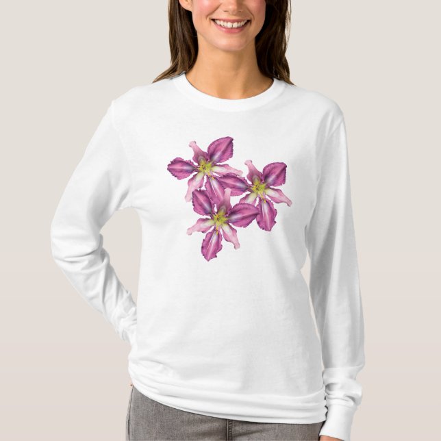 T-shirt longo do trio do hemerocallis da luva (Frente)