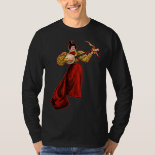 T-shirt longo escuro da luva de homens vermelhos