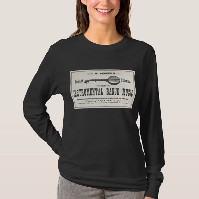 T-shirt longo escuro do sleeeve das senhoras da (Frente)