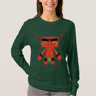 t-shirt longo vermelho da luva do duende mau
