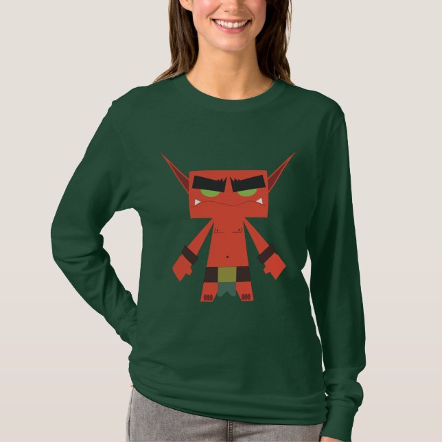 t-shirt longo vermelho da luva do duende mau (Frente)