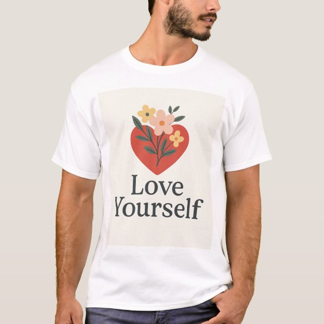 T-shirt "Love Yourself" – design floral et message (Frente)