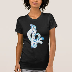T-shirt Luz azul bonito da sereia - fundo azul