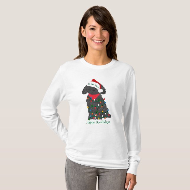 T-shirt Luzes de Natal personalizadas Labradoodle (Frente Completa)