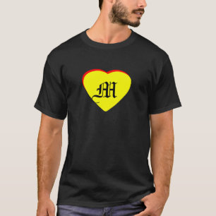 T-shirt "M" Casamento Vermelho Amarelo Coração Convite O M