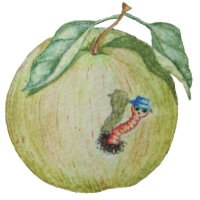 Maçã verde com maggot engraçado na ilustração