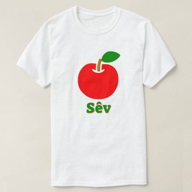 T-shirt Maçã vermelha e o texto sêv (Frente do Design)