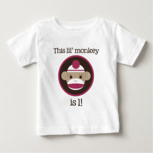 T-shirt Macaco cor-de-rosa da peúga: Primeiro aniversári