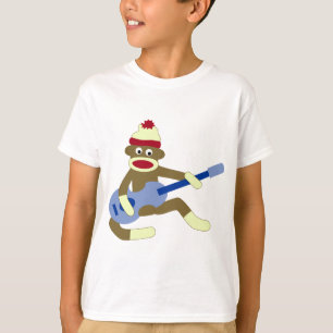 T-shirt Macaco da peúga que joga a guitarra azul