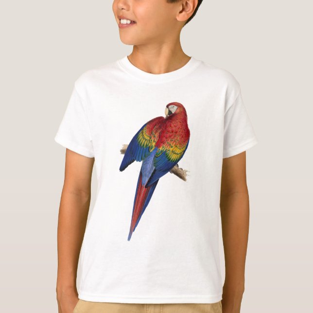 T-shirt Macaw Parrot Red Yellow Blue Green ird (Frente)