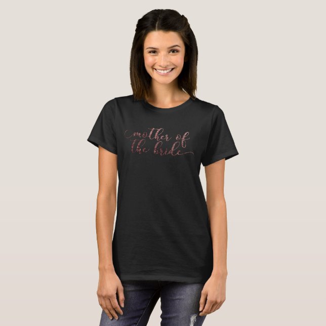 T-shirt "Mãe da Noiva" em Brilho de Rosa Dourado Falso (Frente Completa)
