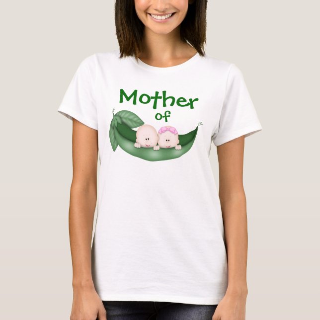 T-shirt Mãe de Gêmeos Mistos (Frente)