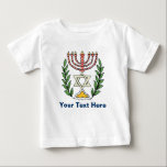 T-shirt Magen Persa David Menorah<br><div class="desc">Esta imagem foi adaptada de um antigo azulejo judeu persa e apresenta uma menorah com um Magen David (Estrela de David) enquadrado por ramos de oliveira. As imperfeições da imagem original pintada à mão foram preservadas.</div>