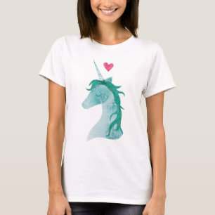 T-shirt Mágica azul do unicórnio com coração