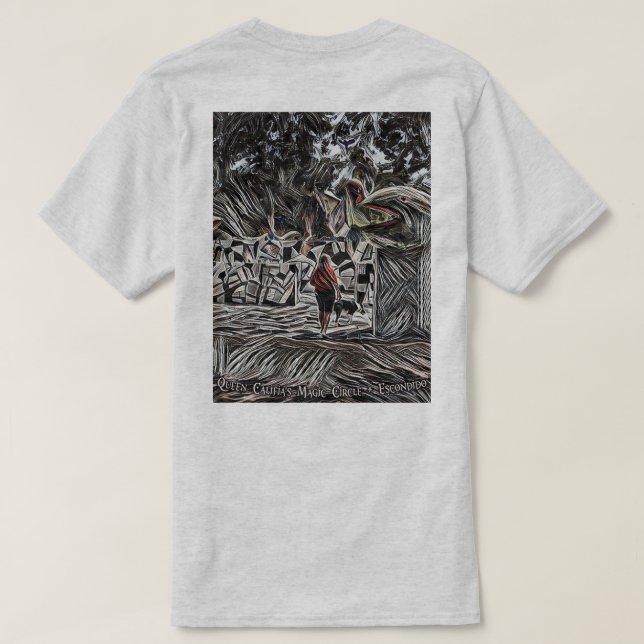 T-shirt mágico do círculo da rainha Califia (Verso do Design)