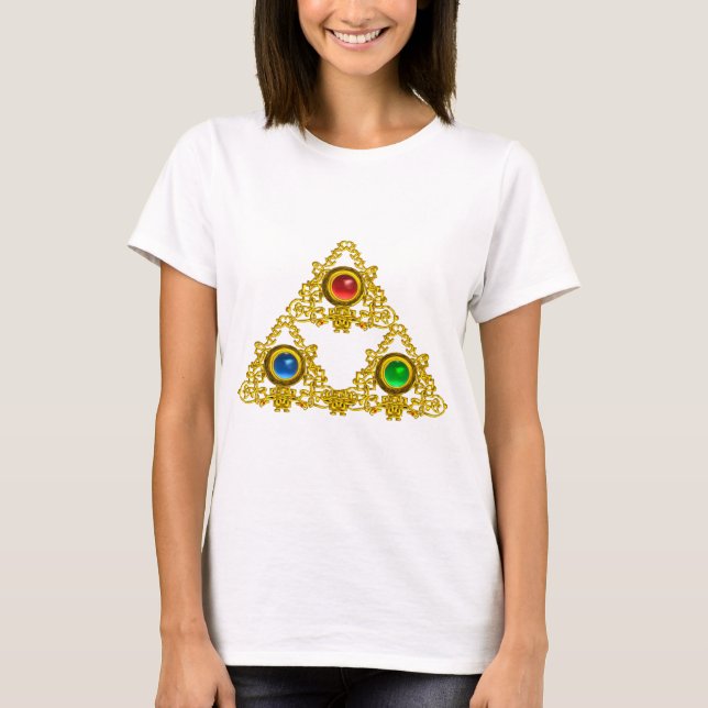 T-SHIRT MÁGICO ELFIC TALISMAN/DOURADO TRIÂNGULO COM GEMSTO (Frente)