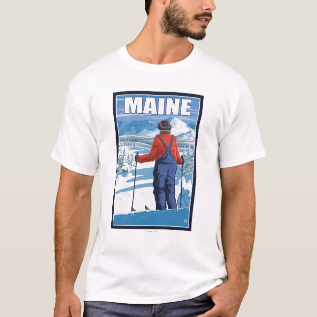 T-shirt MaineSkier que admira a vista (Frente)