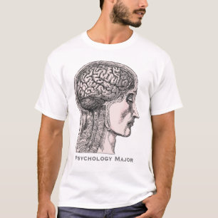 T-shirt Major de Pyschology - impressão antigo do cérebr