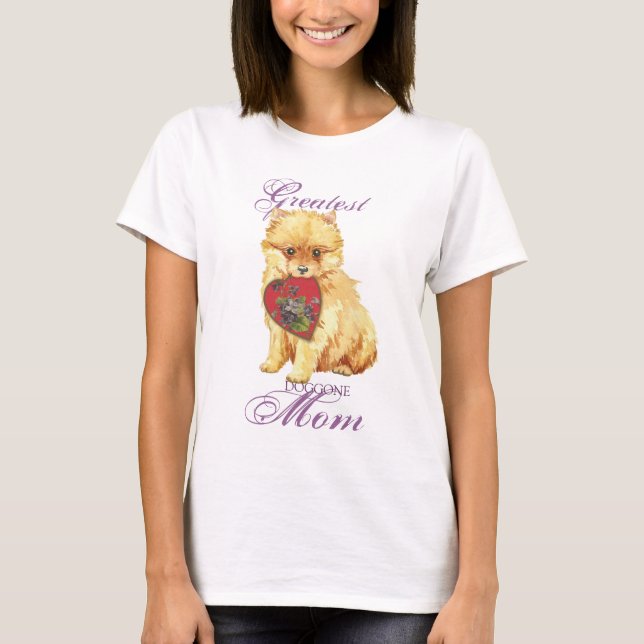 T-shirt Mamã do coração de Pomeranian (Frente)