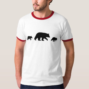 T-shirt Mamãe Urso Preto com Silhuetas de Filhotes