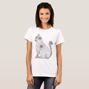 T-shirt Mandala Cat Basic T Shirt, Branco