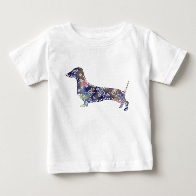 T-shirt Mandala Dachshund Fine Jersey T-Shirt, Branco (Frente)