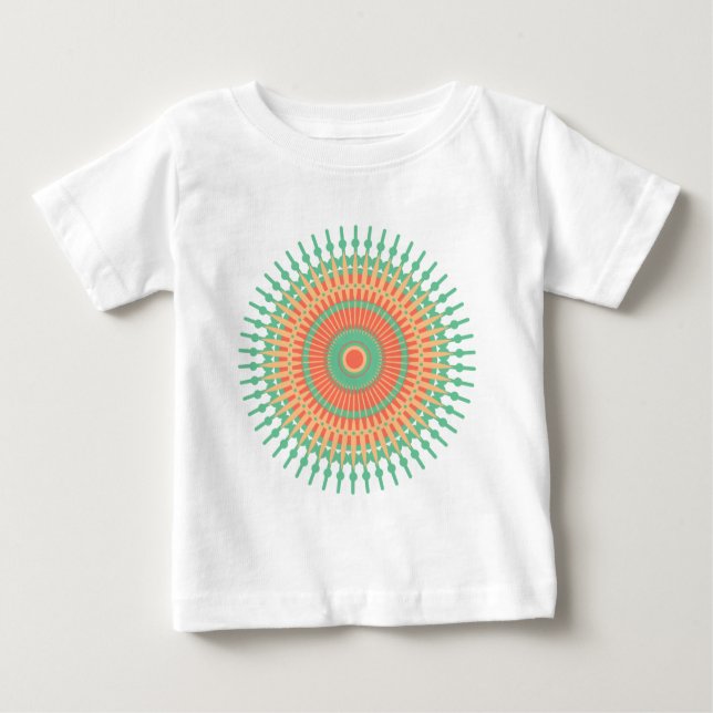T-shirt Mandala design verde, laranja indiano (Frente)