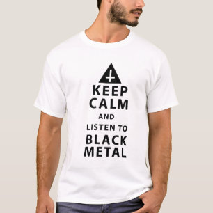 T-shirt mantenha a calma e escute o metal preto
