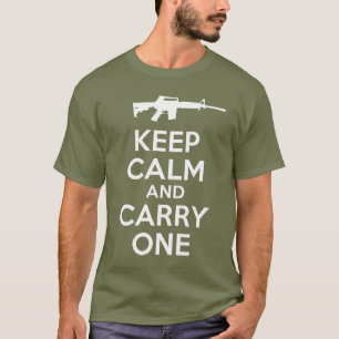 T-shirt mantenha a calma e o carregar uma