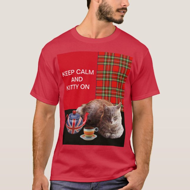 T-SHIRT "MANTENHA A CALMA E O GATINHO LIGADOS", RED TARTAN (Frente)
