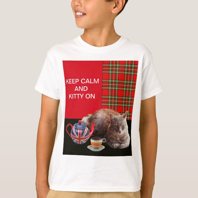 T-SHIRT "MANTENHA A CALMA E O GATINHO LIGADOS", RED TARTAN (Frente)
