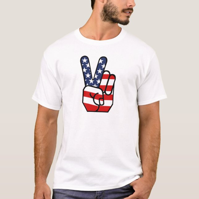 T-shirt Mão da paz da bandeira americana (Frente)
