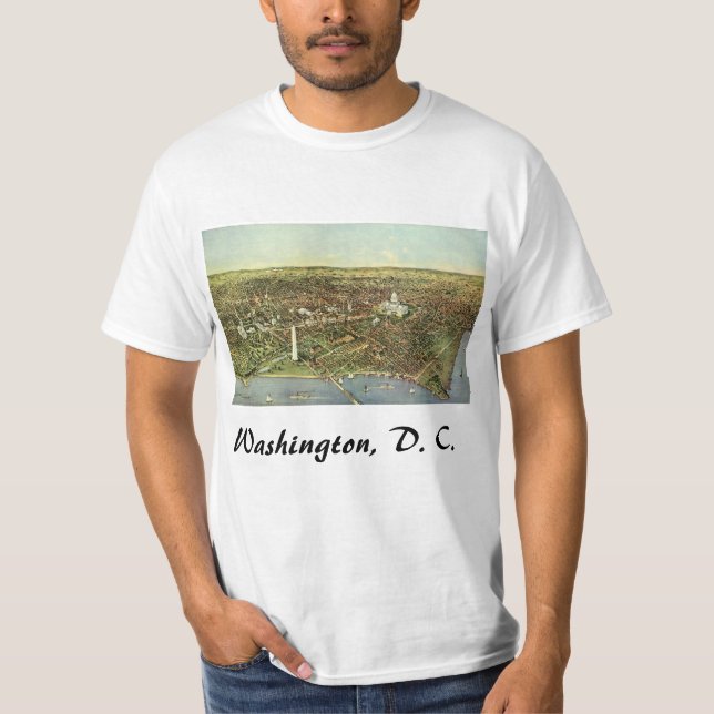 T-shirt Mapa Antigo com Vista Panorâmica de Washington DC (Frente)