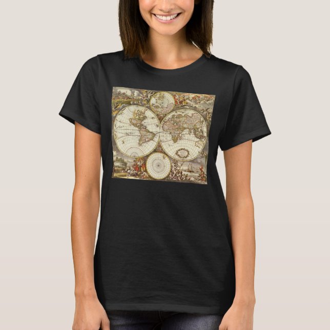 T-shirt Mapa Antigo do Mundo Antigo por Frederick de Wit,  (Frente)