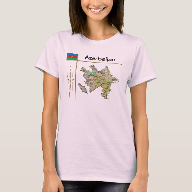 T-Shirt Mapa + Bandeira + Título do Azerbaijão (Frente)