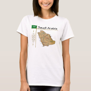 T-shirt Mapa da Arábia Saudita + Sinalizador + Título T-