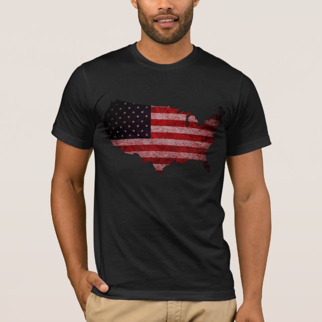 T-shirt Mapa da Bandeira Americana (Frente)