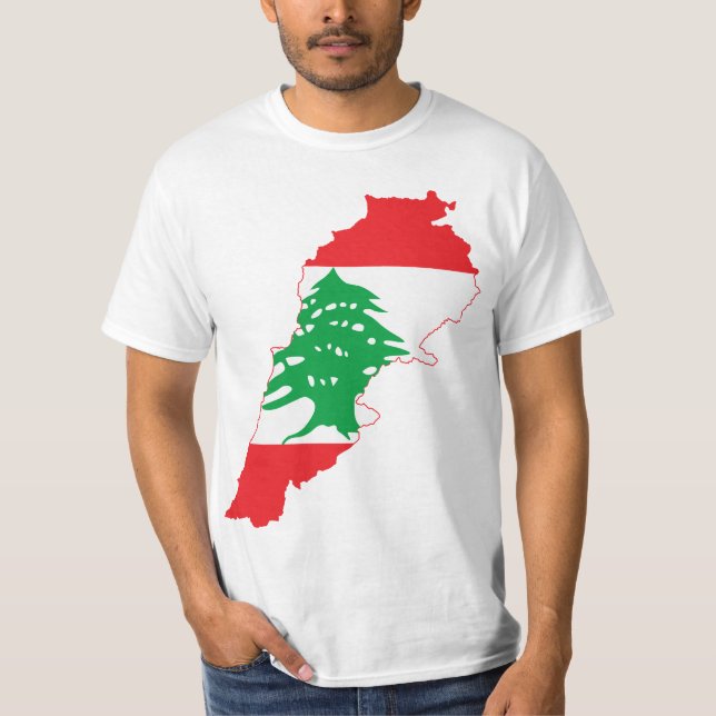 T-shirt Mapa da bandeira de Líbano das LETRAS GRANDES (Frente)