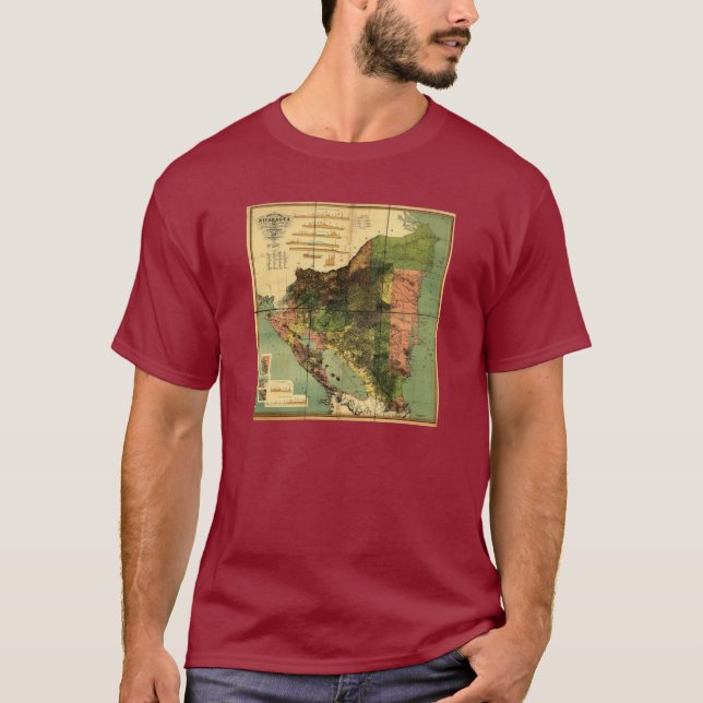 T-shirt Mapa de 1898 oficiais de Nicarágua (Frente)