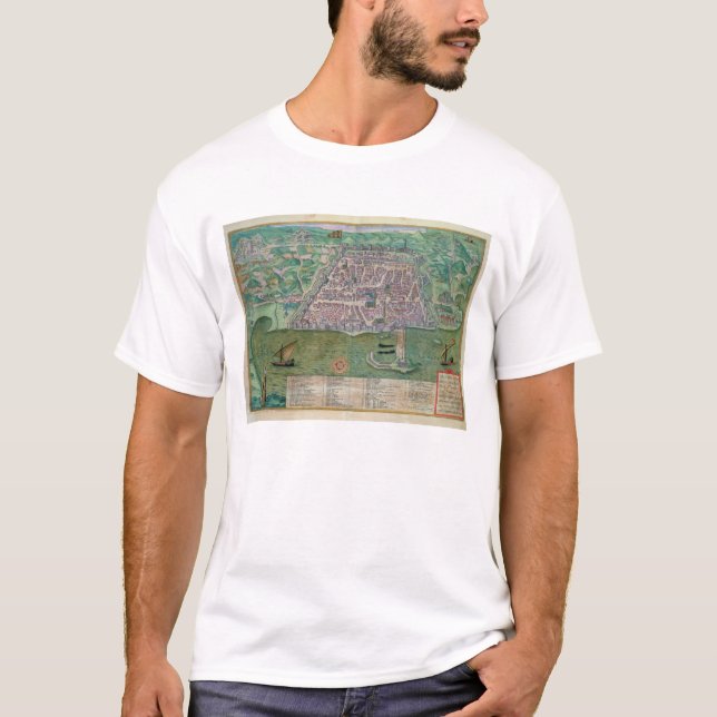 T-shirt Mapa de Argel, de "Civitates Orbis Terrarum" perto (Frente)