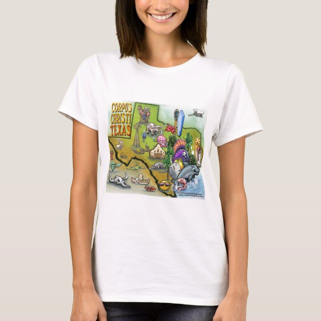 T-shirt Mapa de Cartoons do Corpus Christi Tx (Frente)