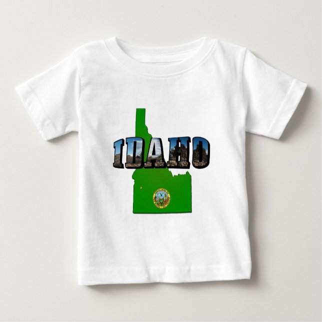 T-shirt Mapa de Idaho, Selo e Texto de Imagem (Frente)