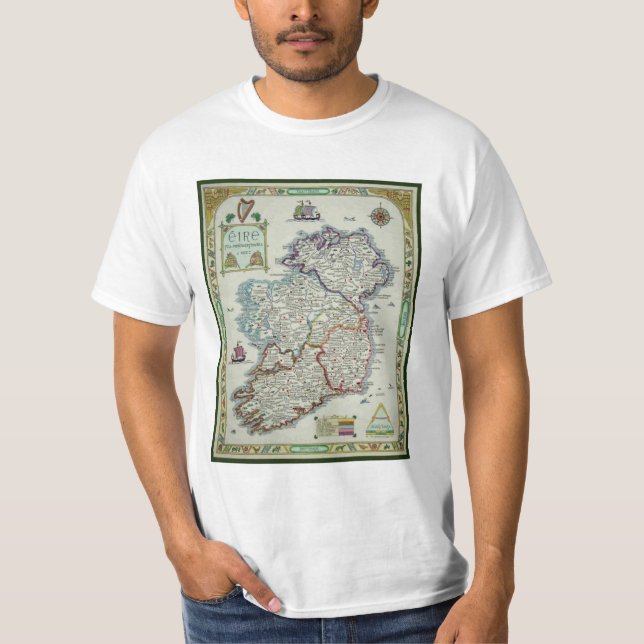 T-shirt Mapa de Ireland - mapa histórico de Eire Erin do (Frente)