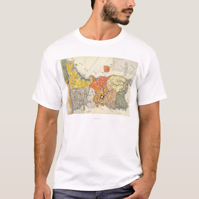 T-shirt Mapa de KoreaPanoramic do Norte e Sul (Frente)
