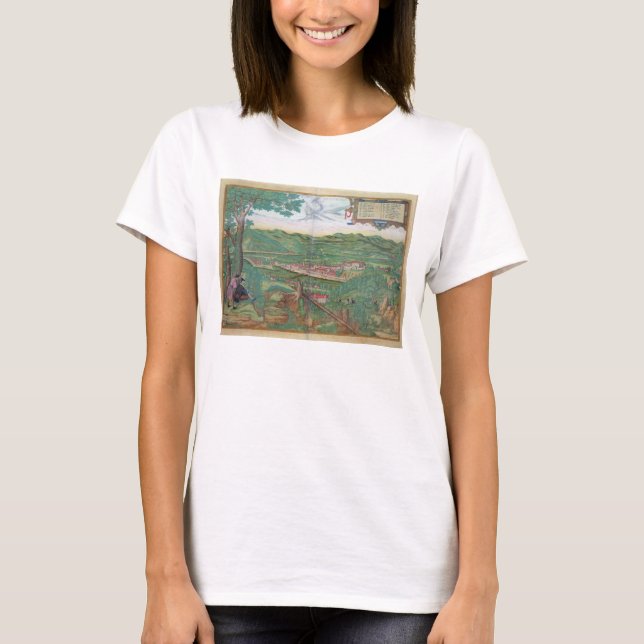 T-shirt Mapa de Linz, de "Civitates Orbis Terrarum" pelo (Frente)