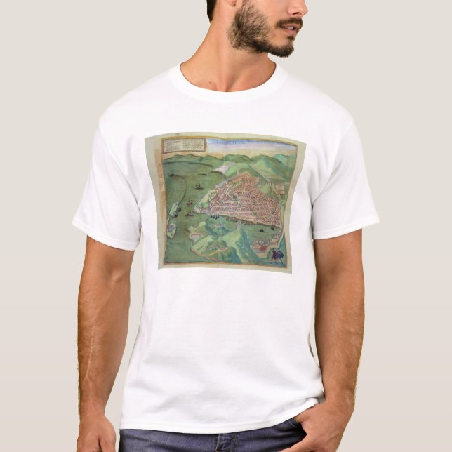 T-shirt Mapa de Marselha, 'de Civitates Orbis Terrarum (Frente)