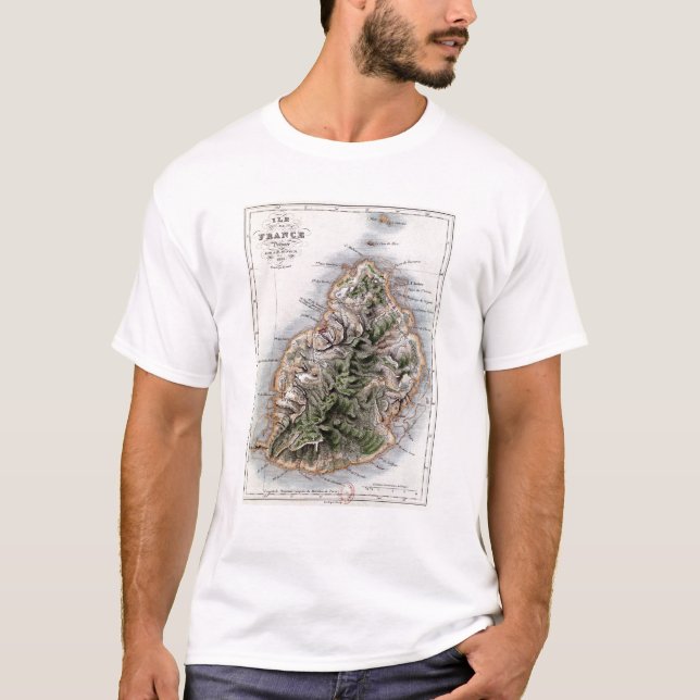 T-shirt Mapa de Maurícia, ilustração 'Paul e Virginie (Frente)