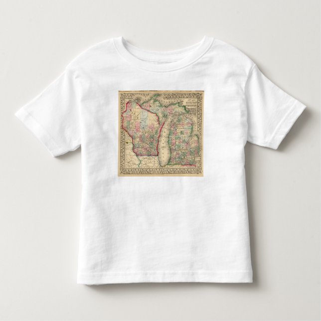 T-shirt Mapa de Michigan, Wisconsin por Mitchell (Frente)