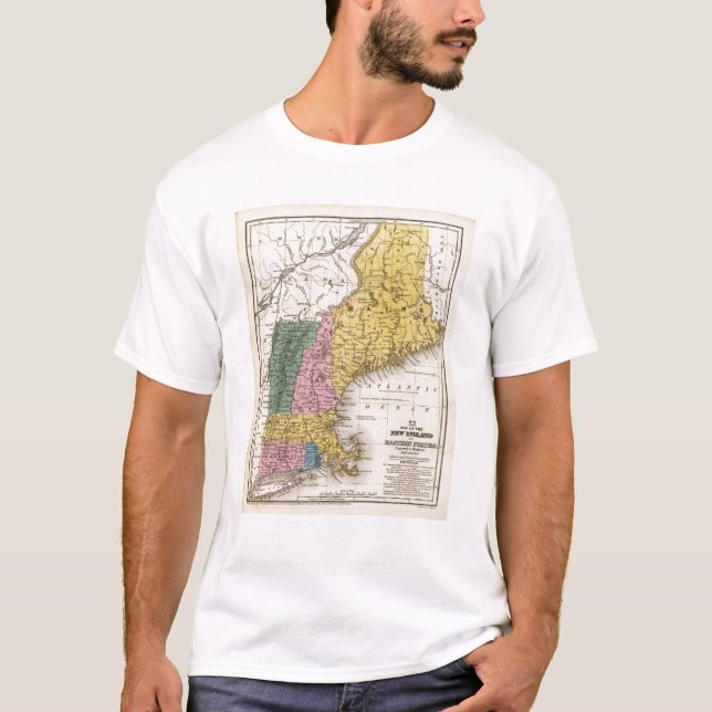 T-shirt Mapa de Nova Inglaterra ou dos estados orientais (Frente)