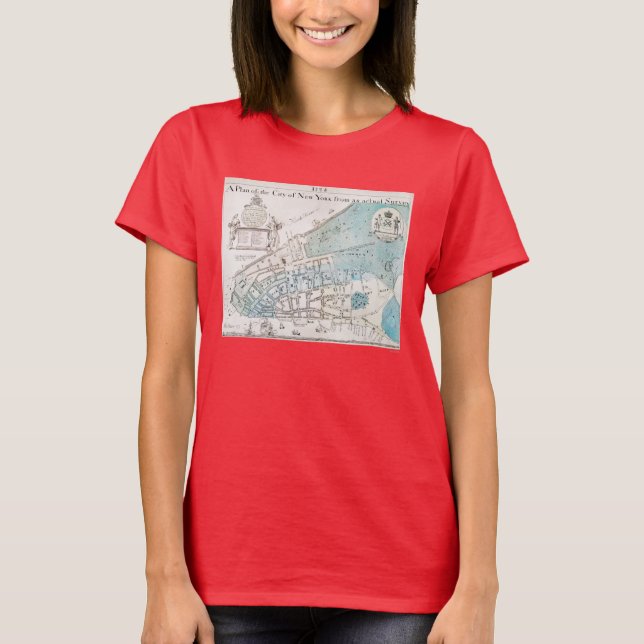 T-shirt Mapa de Nova Iorque, 1728 (Frente)